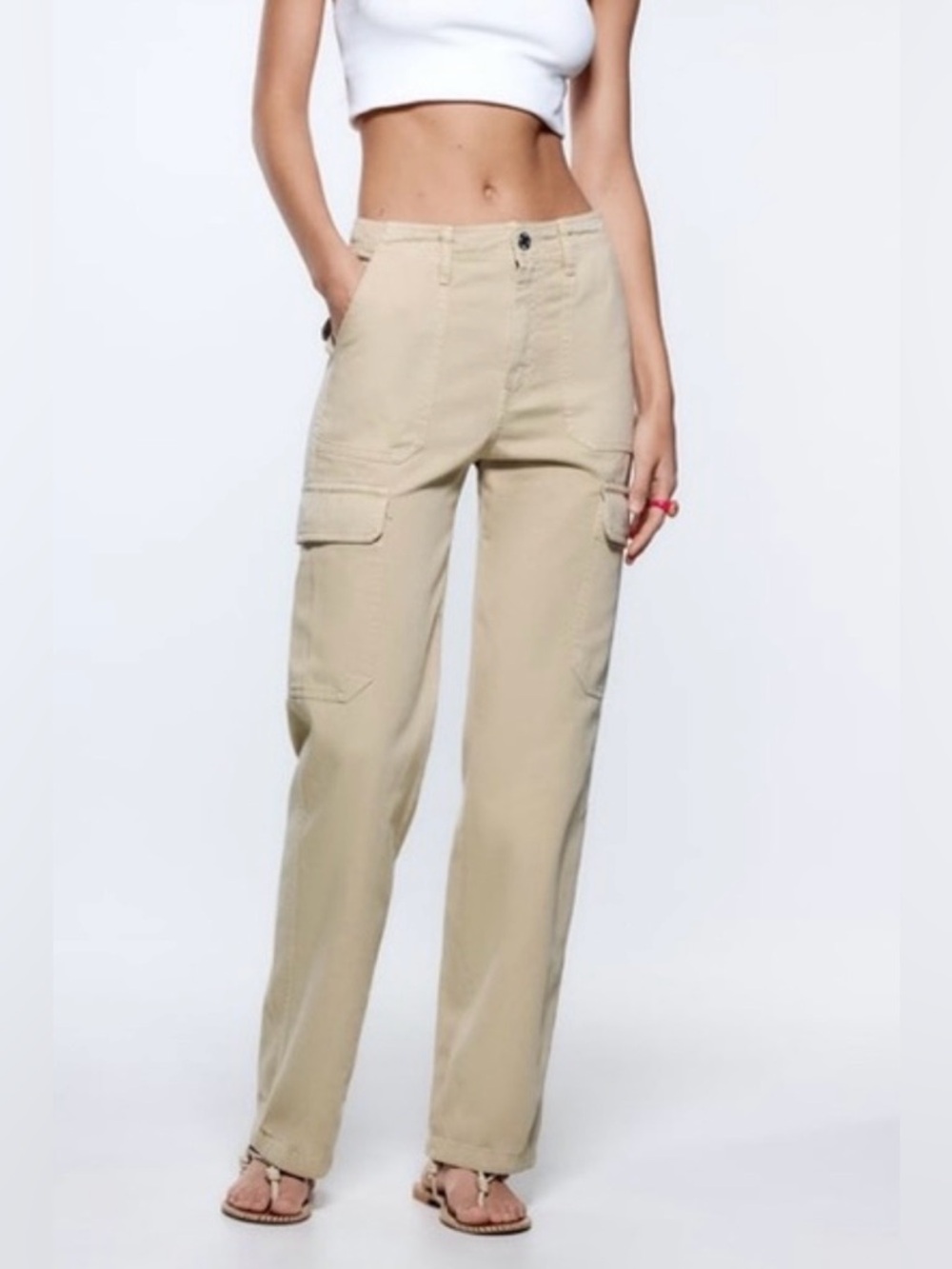 Zara Women’s Tan Cargo Trousers with Flap Pockets